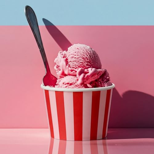 Image of Zopeal 50 Count Red and Pink Striped Ice Cream Cups Paper Dessert Bowls | 9 oz Disposable Ice Cream Bowls, Birthday Party Supplies, Snack Cups Sundae Picnic Yogurt Bowls for Food