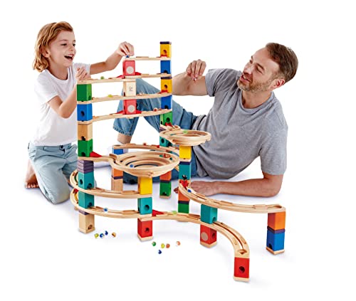 Image of Hape Quadrilla Cyclone Wooden Marble Run Race Maze Construction Building Set| STEM Educational Learning Toys for Kids