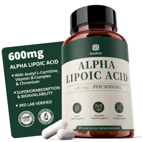 BienRaíz Premium Alpha Lipoic Acid 600mg Capsules for Men & Women - Metabolic & Nerve Health Support Supplement with ALCAR, Chromium & B Vitamins for Cellular Energy & Vitality - GMO Free-60 Servings