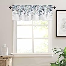 Navy Blue Eucalyptus Leaf Valances Curtains Spring Summer Leaves Watercolor Plants Kitchen Valance Short Curtains Rod Pocket Window Treatments for Bathroom Bedroom Windows 60x18 Inch