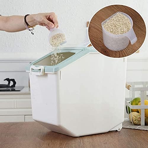 Rice Storage Container Airtight Food Container with Sealed Cereal Grain Organizer with Wheels for Kitchen Promotion - (Size: 15kg, Color: Blue)