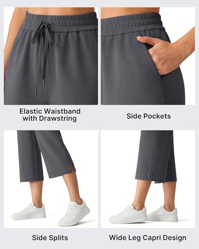 G4Free Summer Pants for Women High Waist Drawstring Wide Leg Capri Pants Breathable Loose Relaxed Dressy Casual Sweatpants(Dark Gray,M,Regular) — view 3