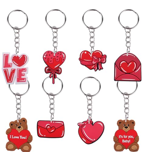 hiwhale 9 piezas día de San Valentín corazón llaveros, corazón rojo llaveros a granel, corazón llaveros para la boda del día de San Valentín