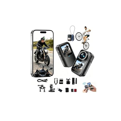 Motorcycle Helmet Camera with Stabilization & EIS, POV Chest Magnetic Action Camera with Dual Screen,1080P Wearable Thumb Camera,with Helmet Mount for Motorcycle/Bike Cycling Running Or Walking (16GB)