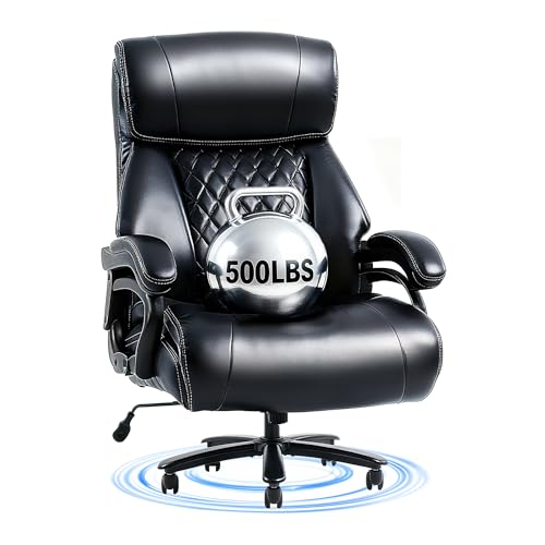 Image of FLEXISPOT 500lbs Big and Tall Office Chair for Heavy People, High Back Heavy Duty Computer Chair with Stable Armrest 1D Lumbar Support, Desk Chairs for Working Gaming Relaxing, PU Leather, Black