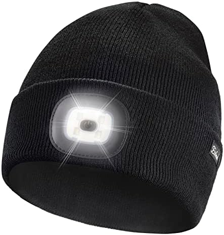 Etsfmoa Unisex LED Beanie Hat with Light, Gift for Men and Women, USB Rechargeable Winter Knitted Lighted Beanie Hat with Headlamp