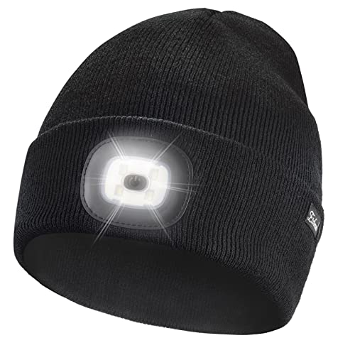 Etsfmoa Unisex Beanie Hat with The Light Gifts for Men Dad Father USB Rechargeable Caps Black