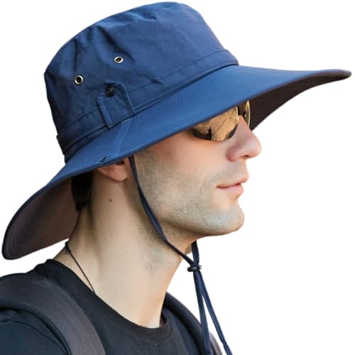 Cowboy Wide Brim Bucket Hat UPF 50 UV Sun Protection Men & Women’s Fishing, Farming, Camping Gear, Outdoor Summer Boonie Hat with Chin Strap, Smart Garden & Golf Hat, Perfect for Hiking Navy