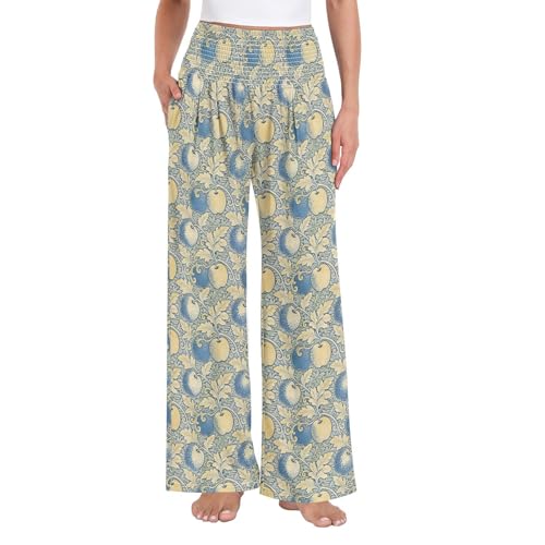 Pantalon palazzo femme taille haute à poches imprimé vintage William Morris