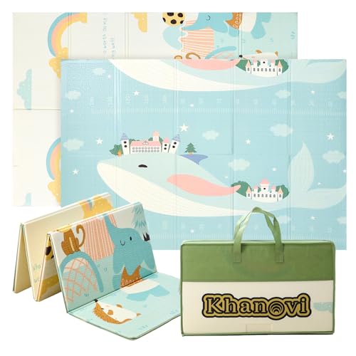 Khanovi - Tapete atividades bebé, 120 x 180 x 0,8 cm, tapete gatinhar para bebé dobrável e reversível, impermeável e antiderrapante, conjunto seguro para gatinhar e parque infantil, fácil de limpar e