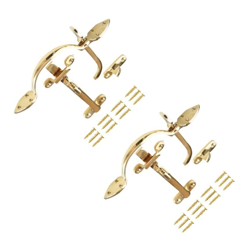 TERF® Traditional Vintage Style Polished Brass Suffolk Latch Gate Door Lock 200mm Thumb Latch Catch Lock Suffolk Latches for Gate Shed Cottage Doors Lock with Fixing Screw - Pack of 2