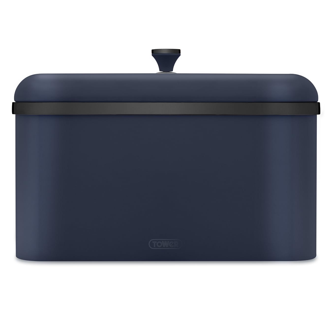 Tower Sera Bread Bin with Removable Lid, Carbon Steel Body, Midnight Blue with Smoked Black Trim
