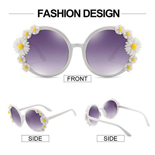Dollger Daisy Sunglasses for Women Flower Round Fashion Rave Party Disco Fun Festival Retro Sunglasses,White Purple 5