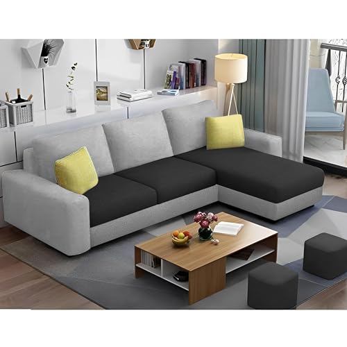 Image of Orland 4 Seater RHS L Shape Sofa Set for Living Room | Color - Black Grey | Premium Fabric Sofa