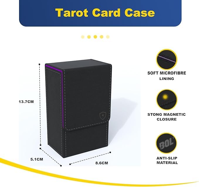 Boltquan Black Tarot Card Holder, Purple Interior, Fold-Top Box Case with Magnetic Lid, Fits Rider-Waite Deck - Image 3