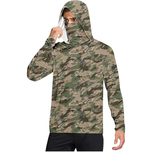 Men Lightweight Breathable UPF 50+ Hoodies Sun Protection UV Long Sleeve Shirts with Hooded Outdoor Rash Guard