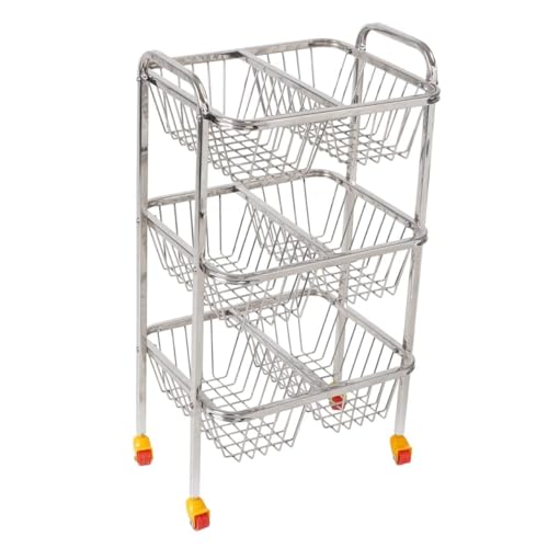 Image of Fortune Blu 4-Layer Stainless Steel Fruit & Vegetable Kitchen Trolley | 4-Shelf Storage Basket | Onion & Potato Rack