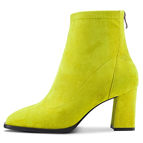 DearOnly Womens Short Bootie Ankle Boots Closed Square Toe Block Chunky High Heel Zipper Suede Dress Shoes Vintage Classic 3 Inch2
