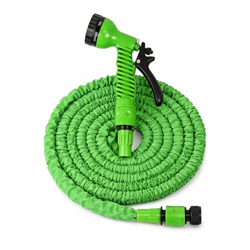 Hose Pipes Expandable Garden Hose Pipe Flexible Hosepipes for Garden Magic Expanding Hoses with 3/4 1/2 Fittings Watering Hoses with 7 Function Spray Nozzle Telescopic Length: 2.8-7.5M (Green)