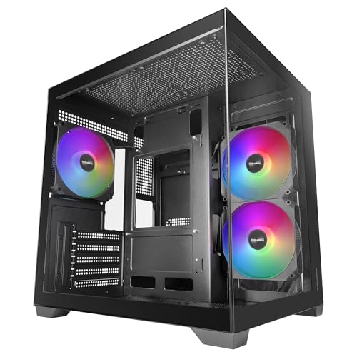 Mars Gaming MC-VIEW3, Obudowa PC MicroATX, panoramiczne szkło hartowane, 3x wentylatory ARGB 120mm, podwójna komora, wsparcie chłodzenia cieczą do 240mm, kompaktowa miniwieża z USB-C, Czarny