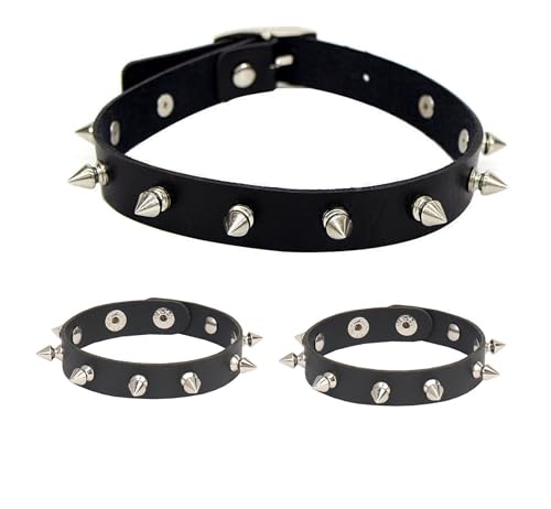 3pcs punk accessories Choker Necklace and spiky bracelet for women men, punk jewelry spiked bracelets studded bracelet leather choker