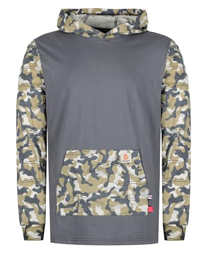 Image of BOCOMAL FR Hooded T Shirts Utility Pocket Fire Resistant Summer Hoodie CAT2 | 6oz Midweight Flame Retardant Cotton Hoodies,Kangaroo /Button Pocket,NFPA2112,Rib-Knit Cuffs,FRC Welding Arc Rated Work Shirt