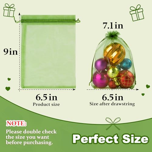 Image of Crweety 50 Pcs 6x9 Inch Green Organza Bags, Small Mesh Bags Drawstring for Gifts, Elegant Jewelry Pouches for Graduation Gifts, Wedding Favor, Candy, Birthday Party Favor & Baby Shower Treats