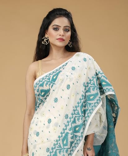 Image of OISHANI SAREE GHOR Women's Traditional Bengal Cotton Silk Soft Jamdani Saree - Beautiful design and Quality - Without Blouse Piece