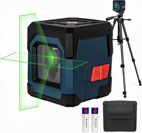 RockSeed Niveau laser avec trépied amélioré, niveau de ligne transversale verte horizontale et verticale, niveleur laser auto-nivelant avec mode manuel/auto-nivellement pochette de transport, batterie