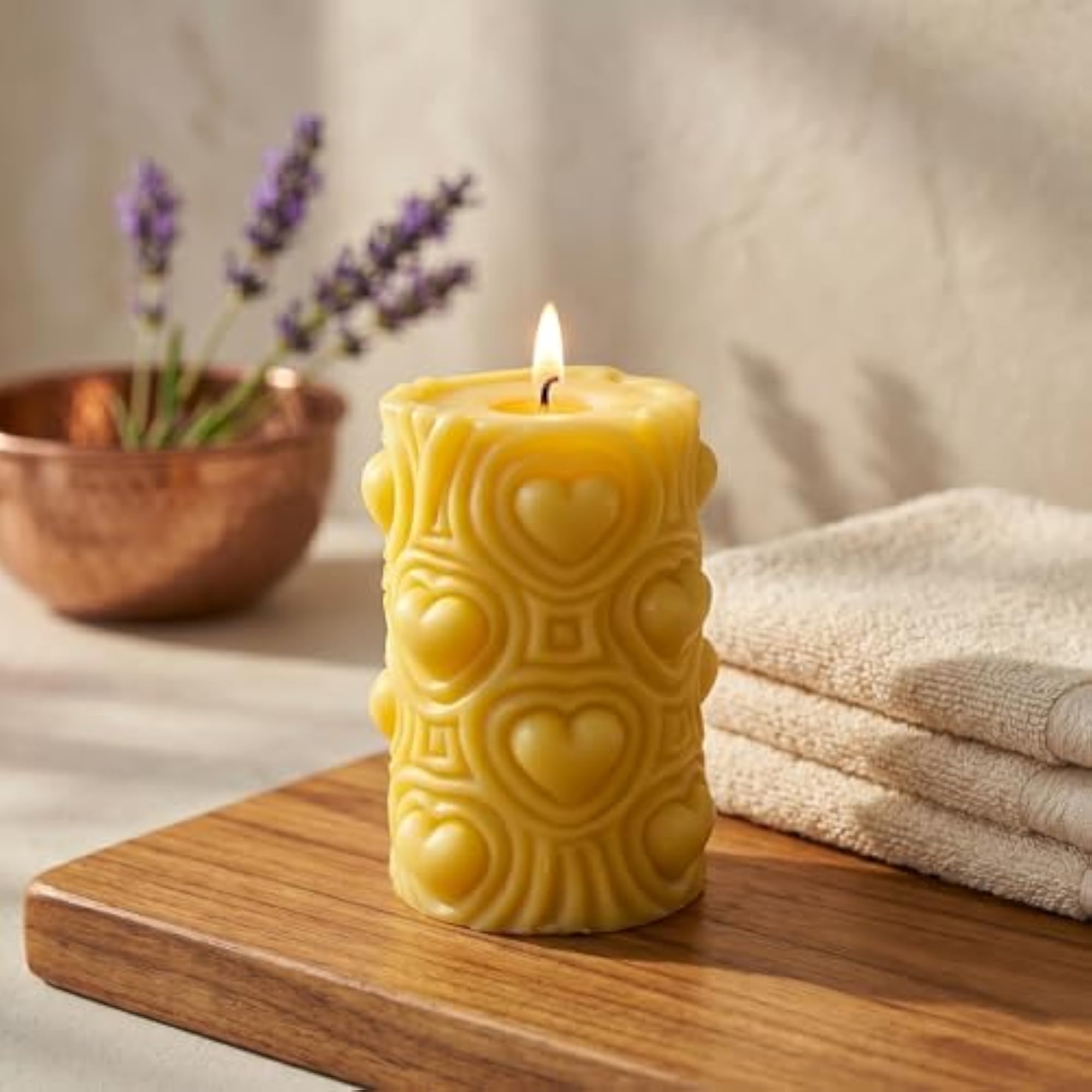 Handmade Heart Design Pillar Candle for Home Decor