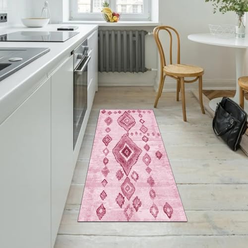 Alfombra de pasillo vintage rosa de 60x300 cm decorativa lavable 5