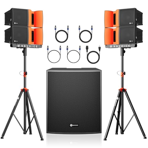 18-Inch 4000W P.M.P.O Stereo PA Speaker System with Bluetooth/USB/Remote, Includes 4 Line Array Speakers, 1 Active Subwoofer, 2 Tripods – Perfect for DJ, Parties, Weddings, and Events