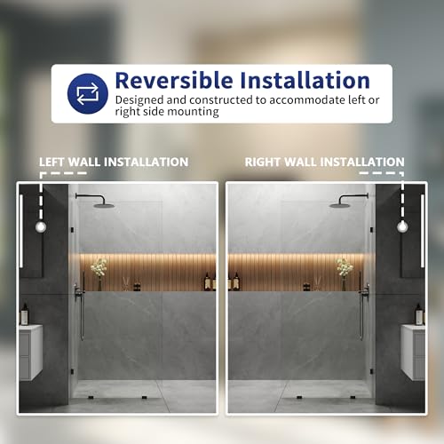 Image of DeerValley 34 inchx74 inch Shower Glass Panel, 5 /16'' (8mm) Thick Fixed Glass Shower Panel, Frameless Shower Screen for Walk in Shower, Tempered Glass Half Door with Stainless Steel Clamps (Black)