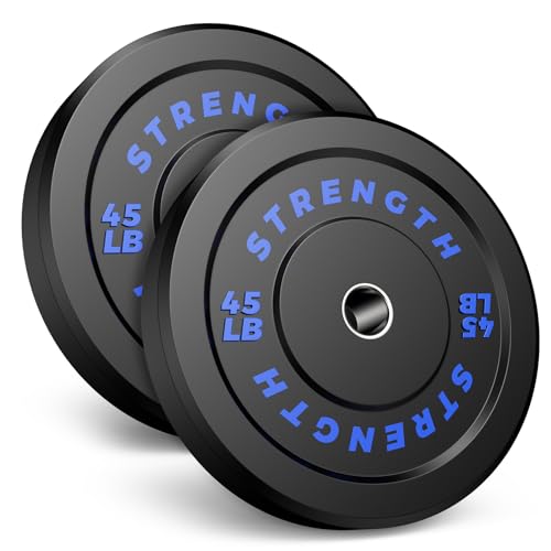 Rendpas 2-Inch Olympic Bumper Plates 100% Virgin Rubber Low Bounce Barbell Weight for Home Gym Strength Training 10lb-45lb Black with Color-Coded