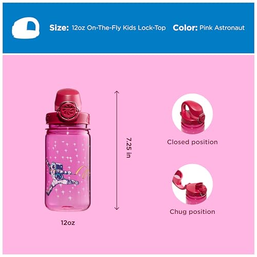 Image of Nalgene Kids' 12 oz On The Fly Lock-Top Water Bottle, Pink Astronaut