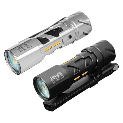 LOOP GEAR SK03 Sliver LED Rechargeable Flashlight with Side Light and 4 Color Filters Bundle SK03 Pro Black EDC 1000 Lumens Flashlight with Magnetic Bracket Cover