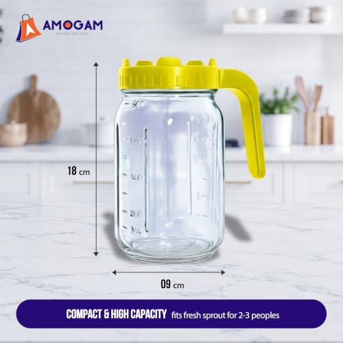 Image of Sprouts Maker Glass Jar - 950ml Large Sprouts Maker Jar for Home Use | BPA-Free Sprouting Jar with Drain Lid Handle | Reusable Glass Sprout Maker Jar for All Seeds and Beans (Yellow)