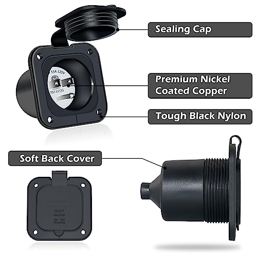 EilxMag 15 Amp Inlet, 125V Shore Power Inlet Power Inlet Port Plug NEMA 5-15P Male Receptacle RV Flanged Inlet with Waterproof Covers 2 Pole 3-Wire ETL Approved
