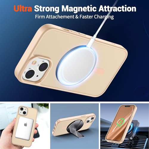 Image of SUPFINE Magnetic for iPhone 15 Plus Case & iPhone 14 Plus Case(Compatible with MagSafe)(Military Grade Drop Protection) Slim Translucent Shockproof Phone Case,Sand Pink