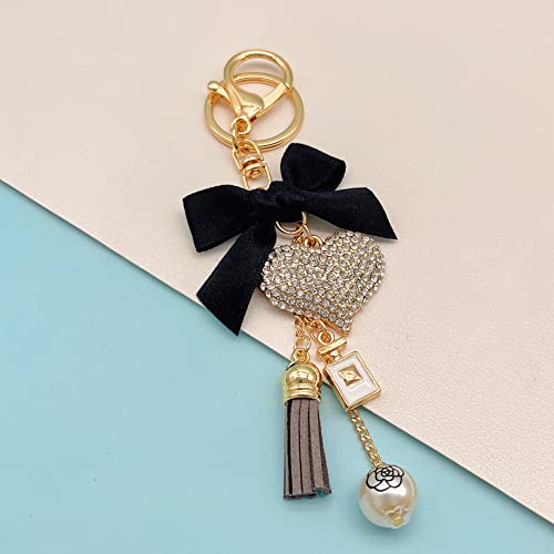 Swjewel Rhinestone Heart Keychain For Women Pink Bowknot Tassel Cute Car Key Ring Accessories Girl Bag Charms Handbag Purse Backpack Pendant Charms (Pink) #TOP7