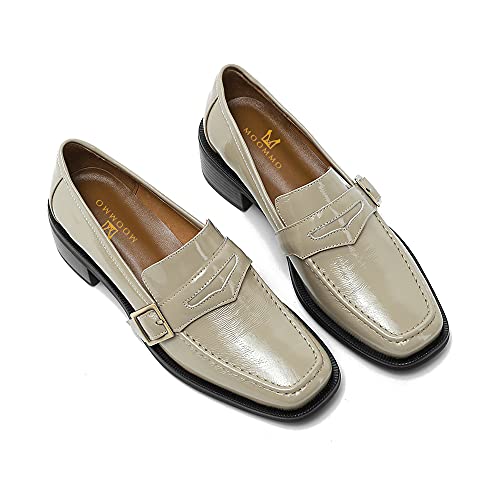 Image of MOOMMO Women Chunky Heel Penny Loafers Square Toe Buckle Slip On Comfort | Office Ladies Loafer Pumps 2 inch Stacked Block Heel Dress Loafers Oxfords Walking Dress Shoes Casual Size 4-11 M US