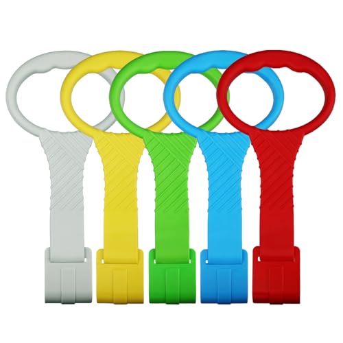 5pcs baby pull up rings - premium pull up handles standing walker tool - plastic walking exercises assistant rings for infants babies toddler - ergonomic handles - 5 colors
