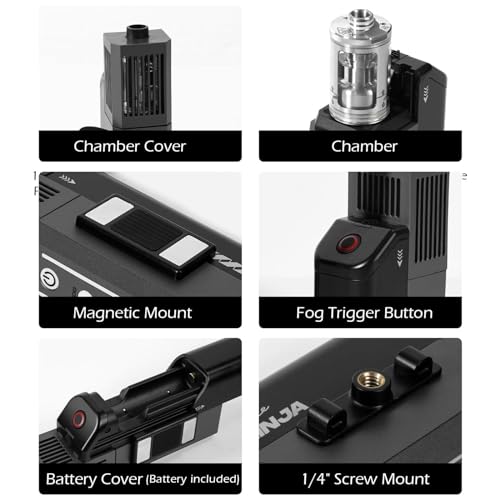 PMI SmokeNINJA Tragbare Nebelmaschine, tragbare kabellose Rauchmaschine mit Fernbedienung für Fotografie, Veranstaltungen im Freien, Partys, Bühneneffekte, Halloween oder Hochzeiten (komplettes Set)