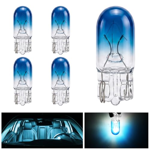 BIHEE Lámpara de posición azul, 5 unidades, T10, halógena, W5W, 12 V, 5 W, 4300 K, para iluminación interior, luz de estacionamiento, luz de matrícula, iluminación de puerta, maletero, luz de lectura