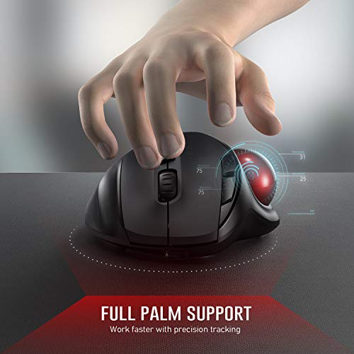 Bluetooth Trackball Mouse, Jelly Comb 2.4G USB Wireless & Bluetooth Ergonomic Trackball Mice Rechargeable with USB-C Port and 3 DPI for Mac Computer Laptop Tablet Android Windows