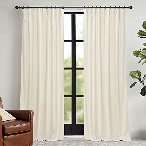 Image of RYB HOME Ivory White Velvet Curtains 63 inches Length with Hook Belt | Soft Fabric, Room Darkening, Thermal Insulated, Luxurious Home Decor, Drapes for Living Room Bedroom, W42 x L63, 2 Panels