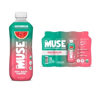 AMAZON - My Muse Organic Enhanced Flavored Water, Watermelon, 16.9oz Bottle (12 Pack), Zero Sugar Added, With Zinc, Vitamin A & E, Elderberry, Immunity Support, Low Calories, Healthy, Keto Friendly