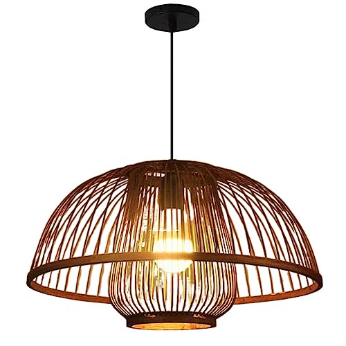 BEMITH Rattan Woven Pendant Light Wicker Dome Shape Open Lampshade