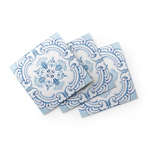 30 Pack, 4x4 Inch Classic Portuguese Azulejo Tile Decals, Blue and White Peel and Stick Vinyl for Backsplash, Stairs & Furniture (Light Blue)