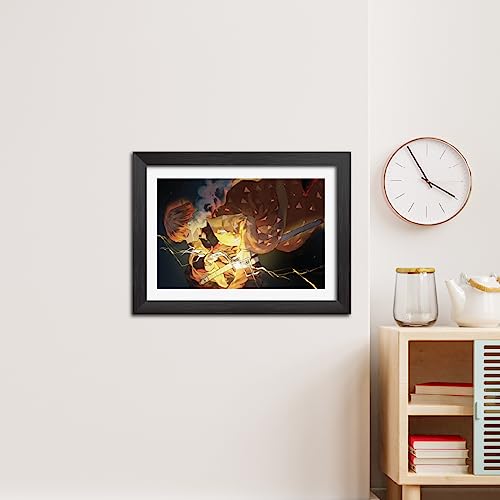 Image of TenorArts Zenitsu Posters Demon Slayer Anime Poster Laminated Photo Frame Painting with Matt Finish Black Textures (12inches x 9inches)